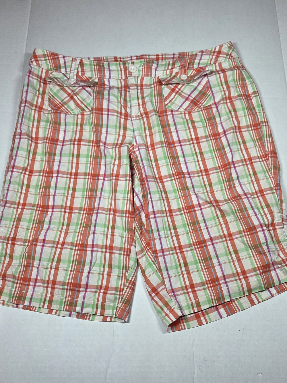 Cato Woman Bermuda Plaid Shorts Multicolor 16W Cotton Spandex Stretch Pockets